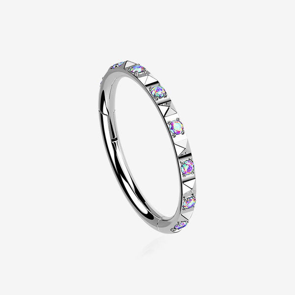 Implant Grade Titanium Pyramid Sparkle Studded Geometric Seamless Clicker Hoop Ring-Aurora Borealis