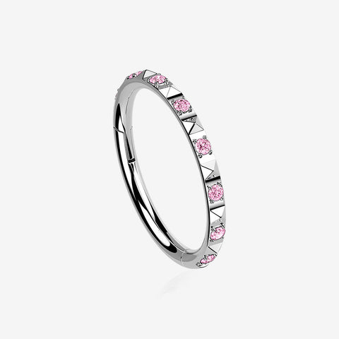 Implant Grade Titanium Pyramid Sparkle Studded Geometric Seamless Clicker Hoop Ring-Pink