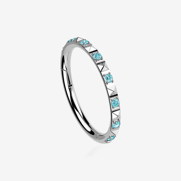 Implant Grade Titanium Pyramid Sparkle Studded Geometric Seamless Clicker Hoop Ring-Aqua