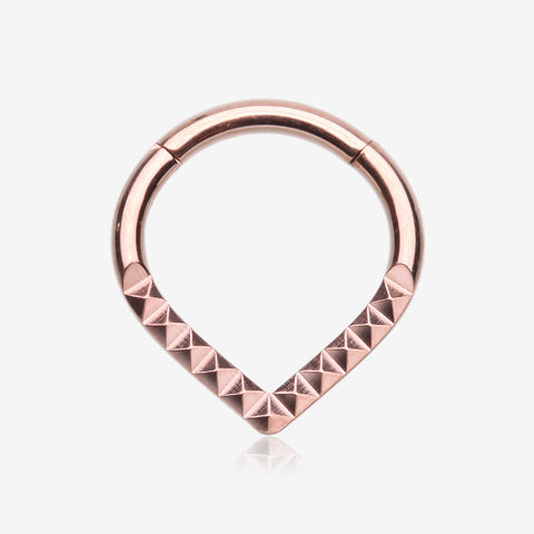 Implant Grade Titanium Rose Gold Pyramid Studded Chevron Seamless Clicker Hoop Ring