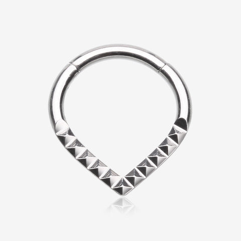 Implant Grade Titanium Pyramid Studded Chevron Seamless Clicker Hoop Ring