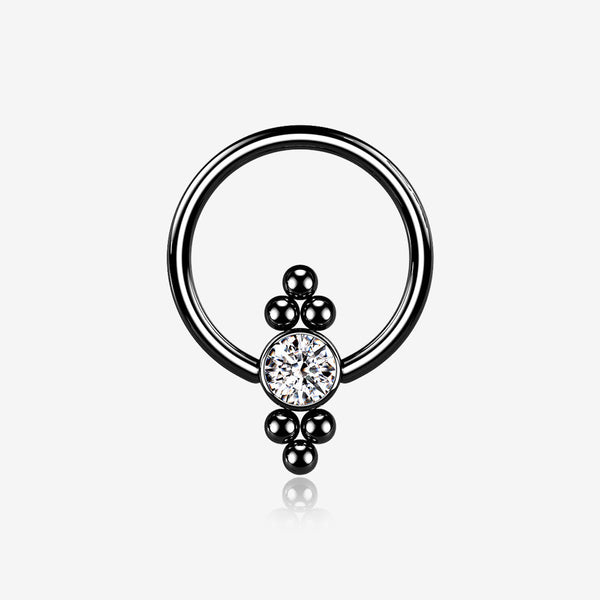 Blackline Royal Bali Essence Beaded Steel Captive Bead Ring-Clear Gem