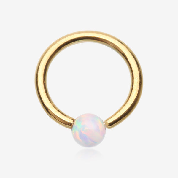 Golden Fire Opal Basic Bendable Twist Hoop Ring-White