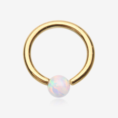 Golden Fire Opal Basic Bendable Twist Hoop Ring-White