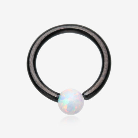 Blackline Fire Opal Basic Bendable Twist Hoop Ring-White