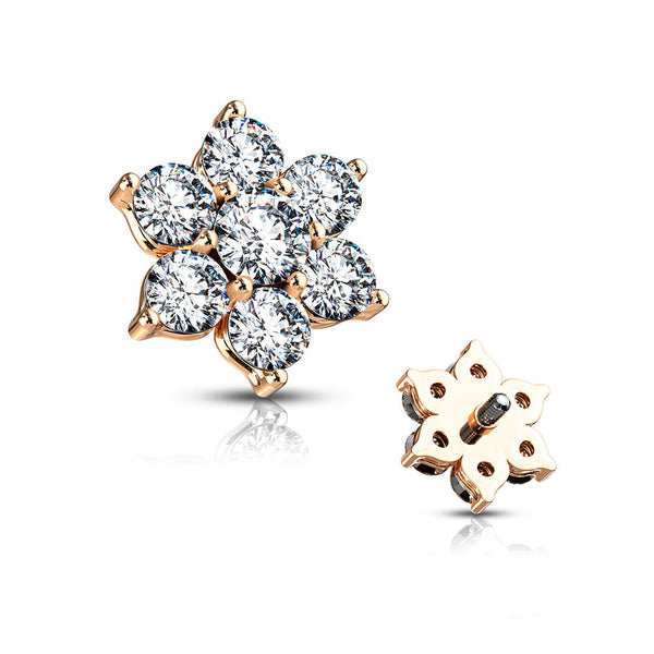 Rose Gold Spring Sparkle Flower Dermal Anchor Top-Clear Gem