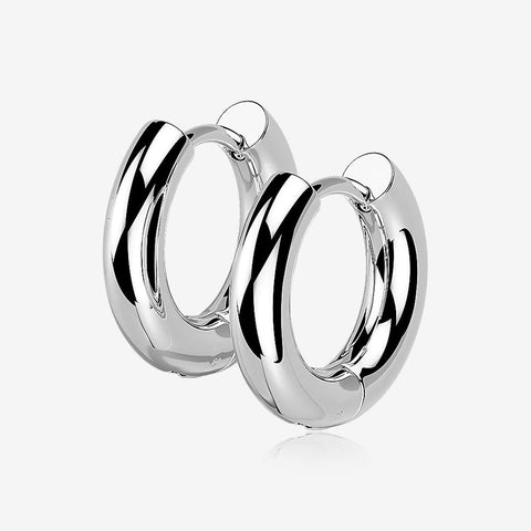 A Pair of Simple Hinged Huggie Hoop Steel Earring