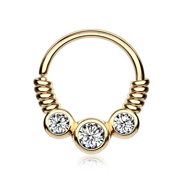 Golden Trine Essence Sparkle Bendable Seamless Hoop Ring-Clear Gem