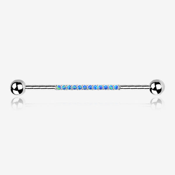 Implant Grade Titanium Sparkle Lined Fire Opal Industrial Barbell-Blue Opal