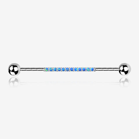 Implant Grade Titanium Sparkle Lined Fire Opal Industrial Barbell-Blue Opal