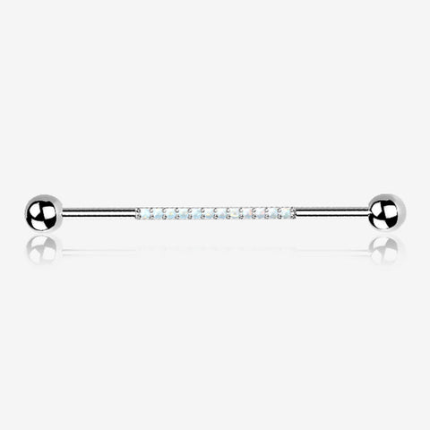 Implant Grade Titanium Sparkle Lined Fire Opal Industrial Barbell-White Opal