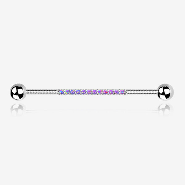 Implant Grade Titanium Sparkle Lined Fire Opal Industrial Barbell-Purple Opal