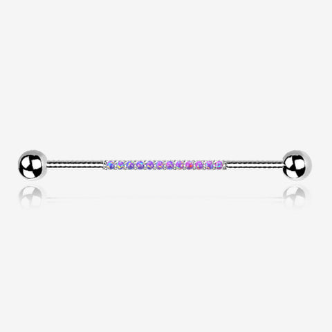 Implant Grade Titanium Sparkle Lined Fire Opal Industrial Barbell-Purple Opal