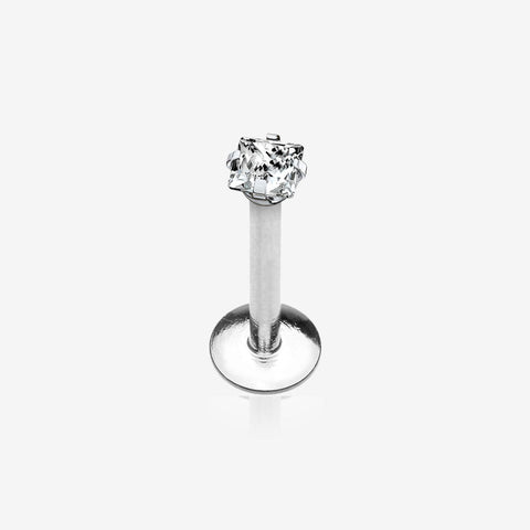 Implant Grade Titanium Square Gem Prong Set Top Internally Threaded Labret-Clear Gem