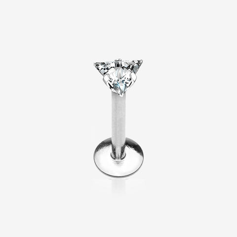 Implant Grade Titanium Triangle Gem Prong Set Top Internally Threaded Labret-Clear Gem