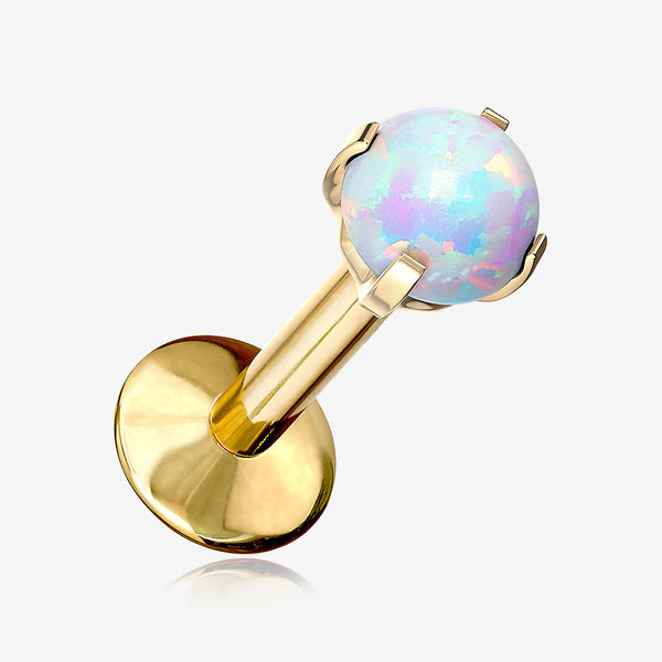 Implant Grade Titanium Golden Internally Threaded Fire Opal Sparkle Prong Set Labret-White Opal