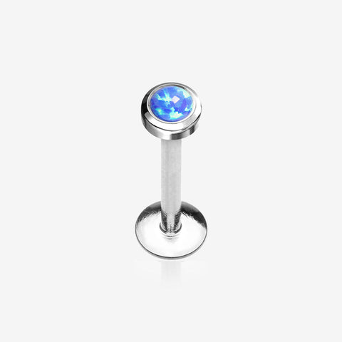 Implant Grade Titanium Fire Opal Bezel Set Top Internally Threaded Labret-Blue Opal