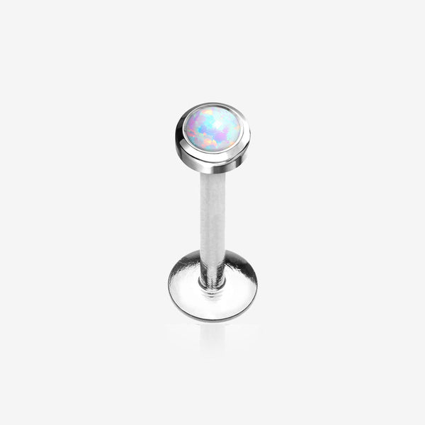 Implant Grade Titanium Fire Opal Bezel Set Top Internally Threaded Labret-White Opal