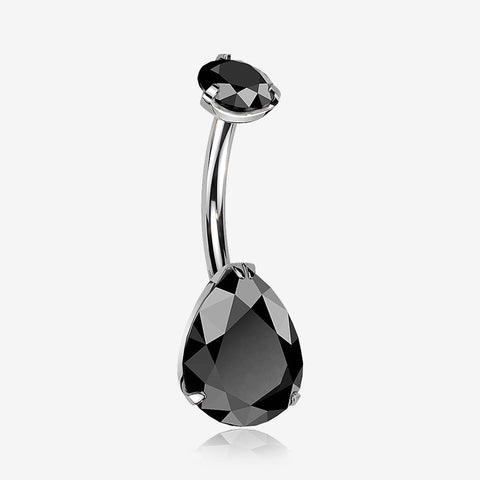 Implant Grade Titanium Internally Threaded Teardrop Prong Set Belly Button Ring-Black