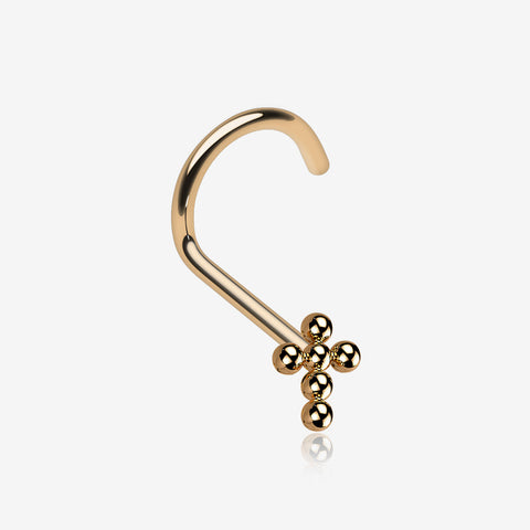 Implant Grade Titanium Rose Gold Beaded Cross Top Nose Screw Ring