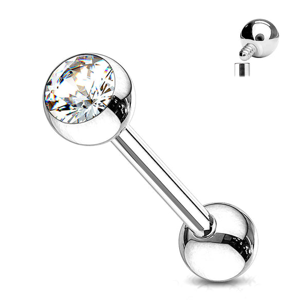 Implant Grade Titanium Internally Threaded Press Fit Gem Ball Barbell-Clear Gem