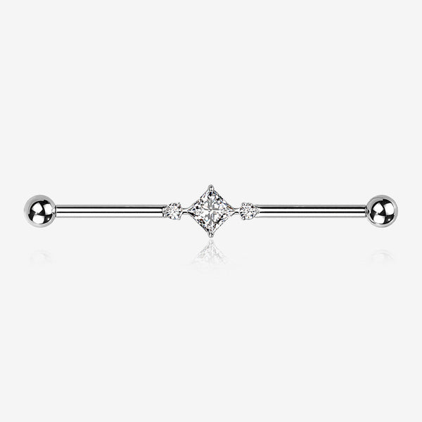 Implant Grade Titanium Diamante Sparkle Internally Threaded Industrial Barbell-Clear Gem