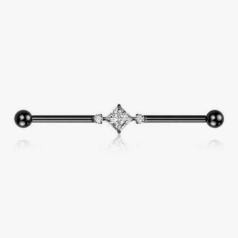 Implant Grade Titanium Blackline Diamante Sparkle Internally Threaded Industrial Barbell-Clear Gem