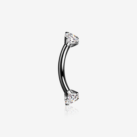 Implant Grade Titanium Blackline Prong Set Gem Sparkles Internally Threaded Curved Barbell-Clear Gem