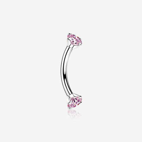 Implant Grade Titanium Prong Set Gem Sparkles Internally Threaded Curved Barbell-Pink