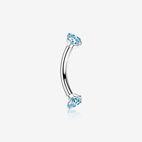 Implant Grade Titanium Prong Set Gem Sparkles Internally Threaded Curved Barbell-Aqua