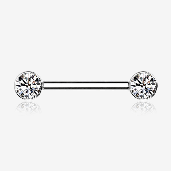 A Pair of Implant Grade Titanium Bezel Set Sparkle Internally Threaded Nipple Barbell-Clear Gem