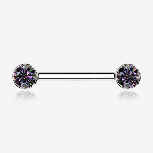 A Pair of Implant Grade Titanium Bezel Set Sparkle Internally Threaded Nipple Barbell-Vitrail Medium