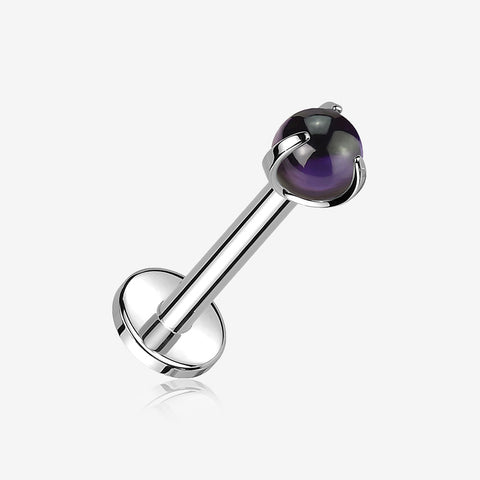 Implant Grade Titanium Amethyst Stone Ball Claw Prong Internally Threaded Flat Back Labret