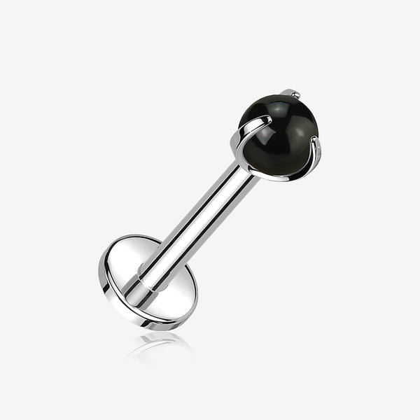 Implant Grade Titanium Black Onyx Stone Ball Claw Prong Internally Threaded Flat Back Labret