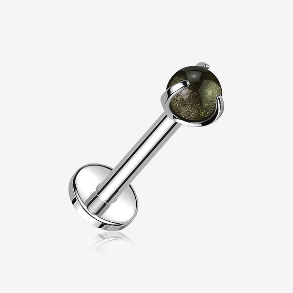 Implant Grade Titanium Obsidian Stone Ball Claw Prong Internally Threaded Flat Back Labret