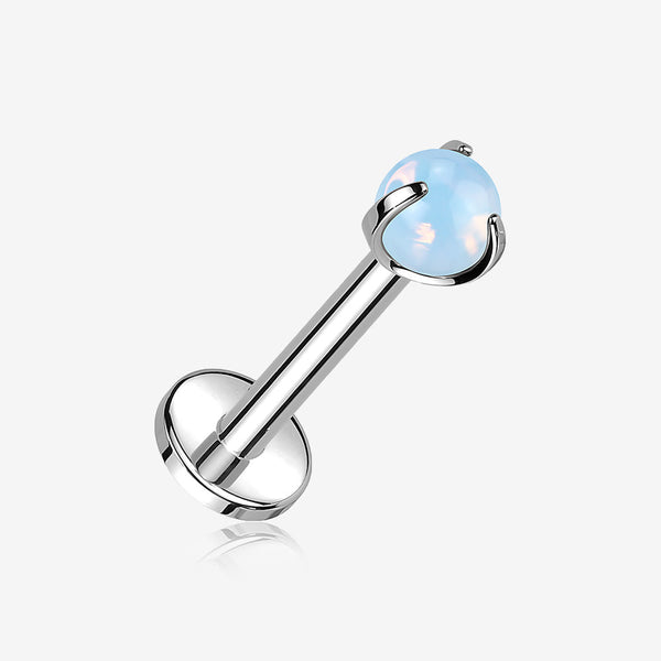 Implant Grade Titanium Opalite Stone Ball Claw Prong Internally Threaded Flat Back Labret