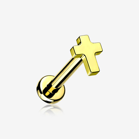 Implant Grade Titanium Golden Cross Top Internally Threaded Flat Back Stud Labret