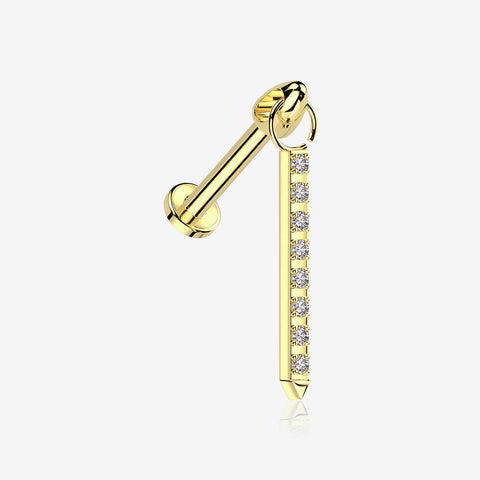 Implant Grade Titanium Golden Sparkle Bar Dangle Internally Threaded Labret-Clear Gem