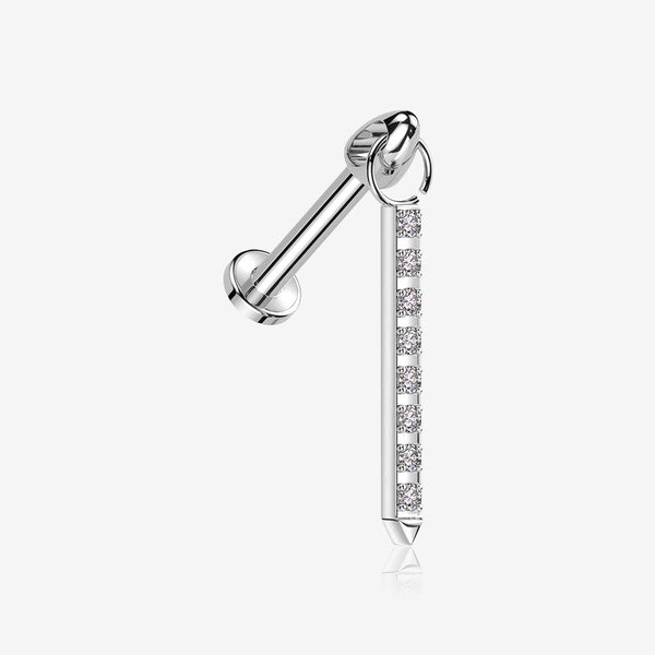 Implant Grade Titanium Sparkle Bar Dangle Internally Threaded Labret-Clear Gem