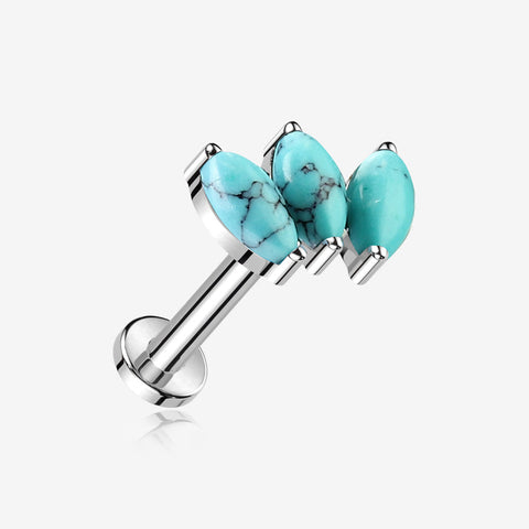 Implant Grade Titanium Triple Marquise Turquoise Stone Internally Threaded Labret