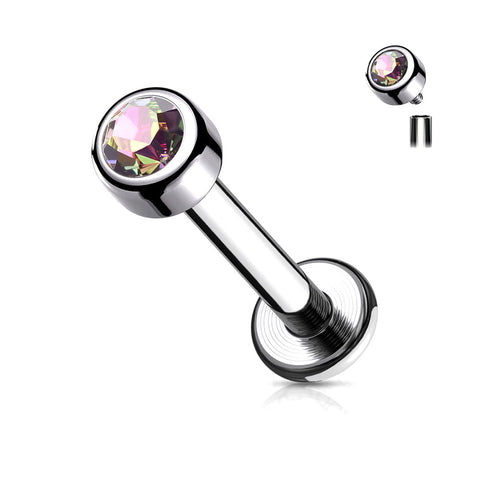 Implant Grade Titanium Internally Threaded Bezel Set Gem Ball Top Labret-Vitrail Medium