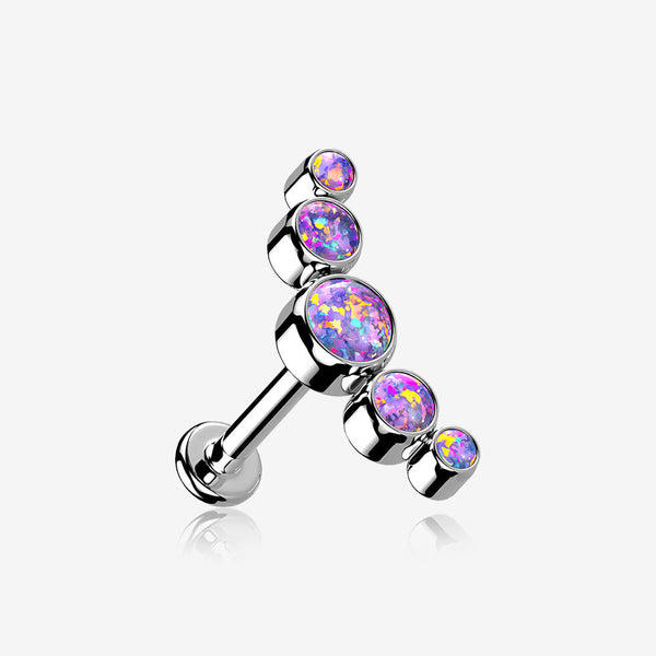 Implant Grade Titanium Journey Fire Opal Curve Top Internally Threaded Flat Back Stud Labret-Purple Opal