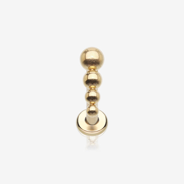 Implant Grade Titanium Golden Cascading Beaded Ball Top Internally Threaded Labret Flat Back Stud