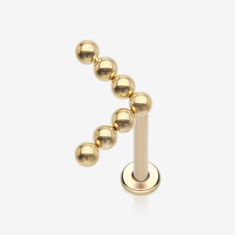 Implant Grade Titanium Golden Chevron Arrow Beaded Ball Top Internally Threaded Labret Flat Back Stud