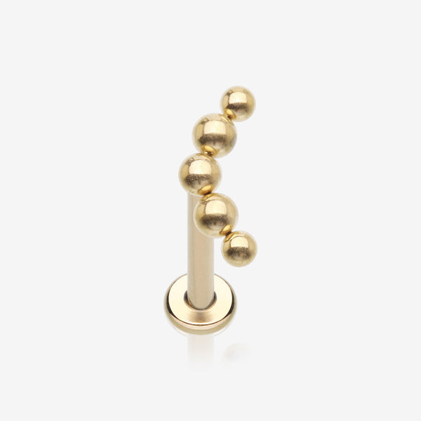 Implant Grade Titanium Golden Crescent Curve Beaded Ball Top Internally Threaded Labret Flat Back Stud