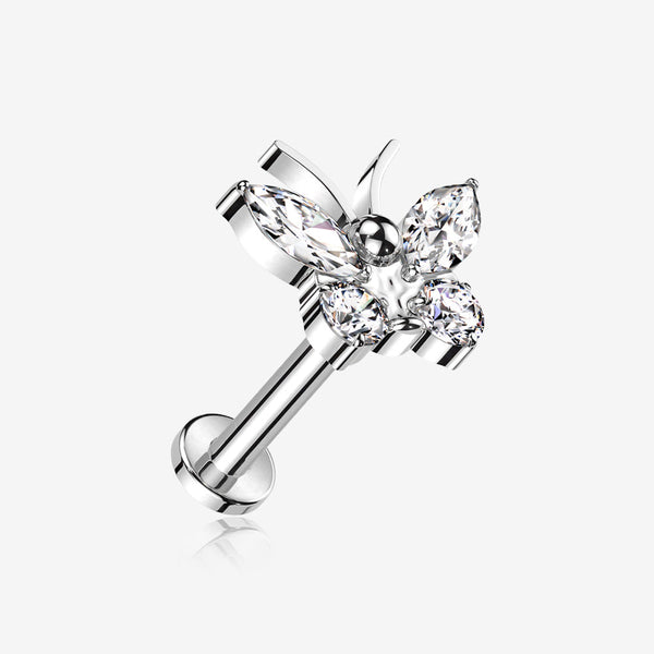 Implant Grade Titanium Butterfly Sparkle Internally Threaded Flat Back Stud Labret-Clear Gem