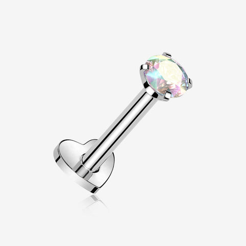 Implant Grade Titanium Prong Gem Sparkle Internally Threaded Heart Back Labret-Aurora Borealis