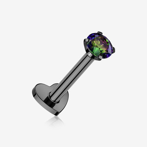 Implant Grade Titanium Blackline Prong Gem Sparkle Internally Threaded Heart Back Labret-Vitrail Medium