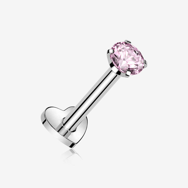 Implant Grade Titanium Prong Gem Sparkle Internally Threaded Heart Back Labret-Pink