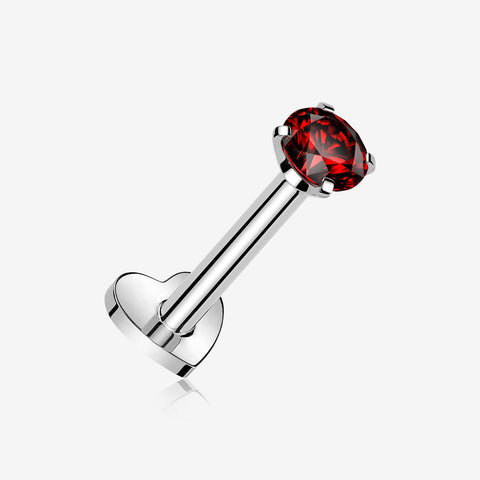 Implant Grade Titanium Prong Gem Sparkle Internally Threaded Heart Back Labret-Red